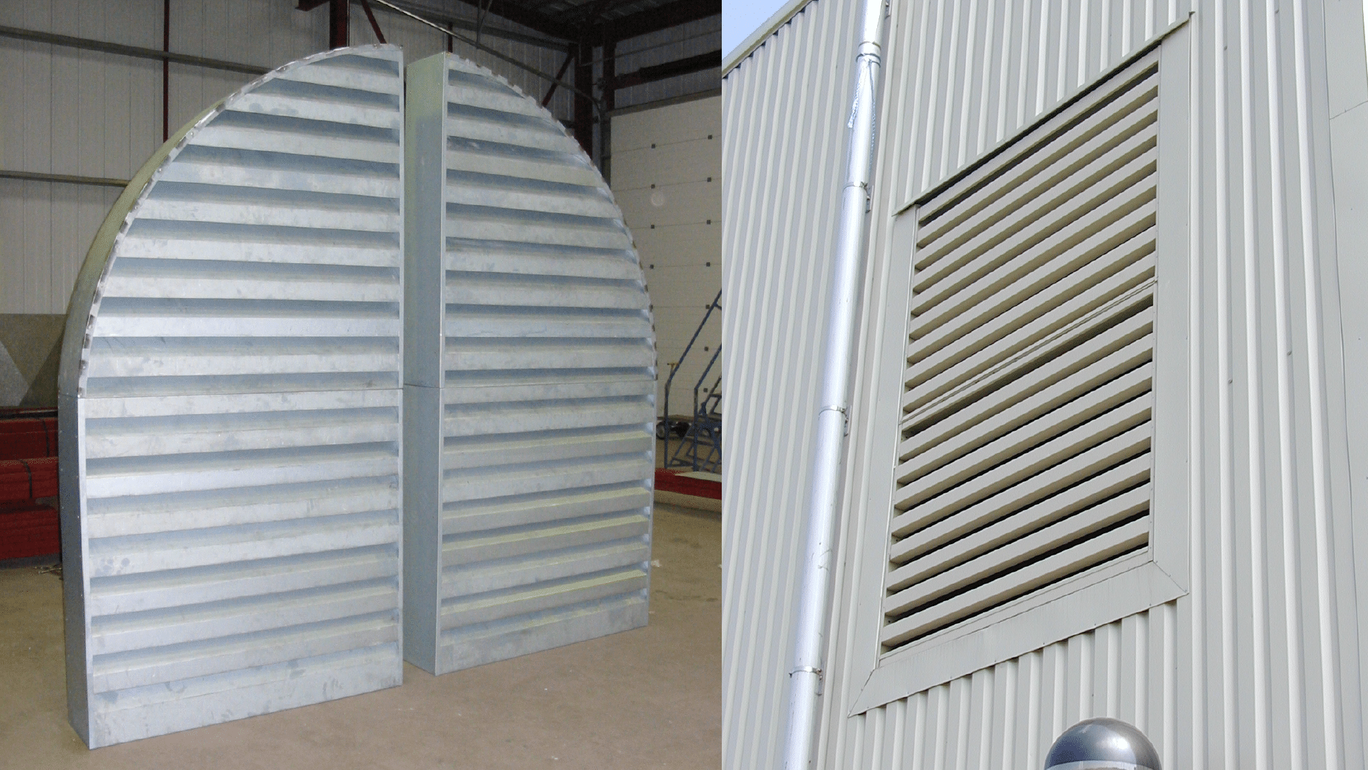 bespoke white Acoustic Louvres & Louvred Barriers shaped to an arch